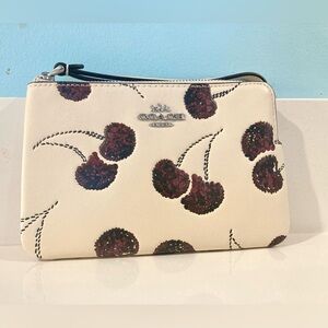 Coach Corner Zip Wristlet With Cherry Print